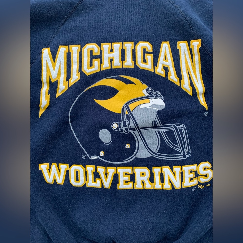 Vintage 80s Medium Michigan Wolverines Football Crewneck Sweatshirt USA Made - Picture 5 of 11